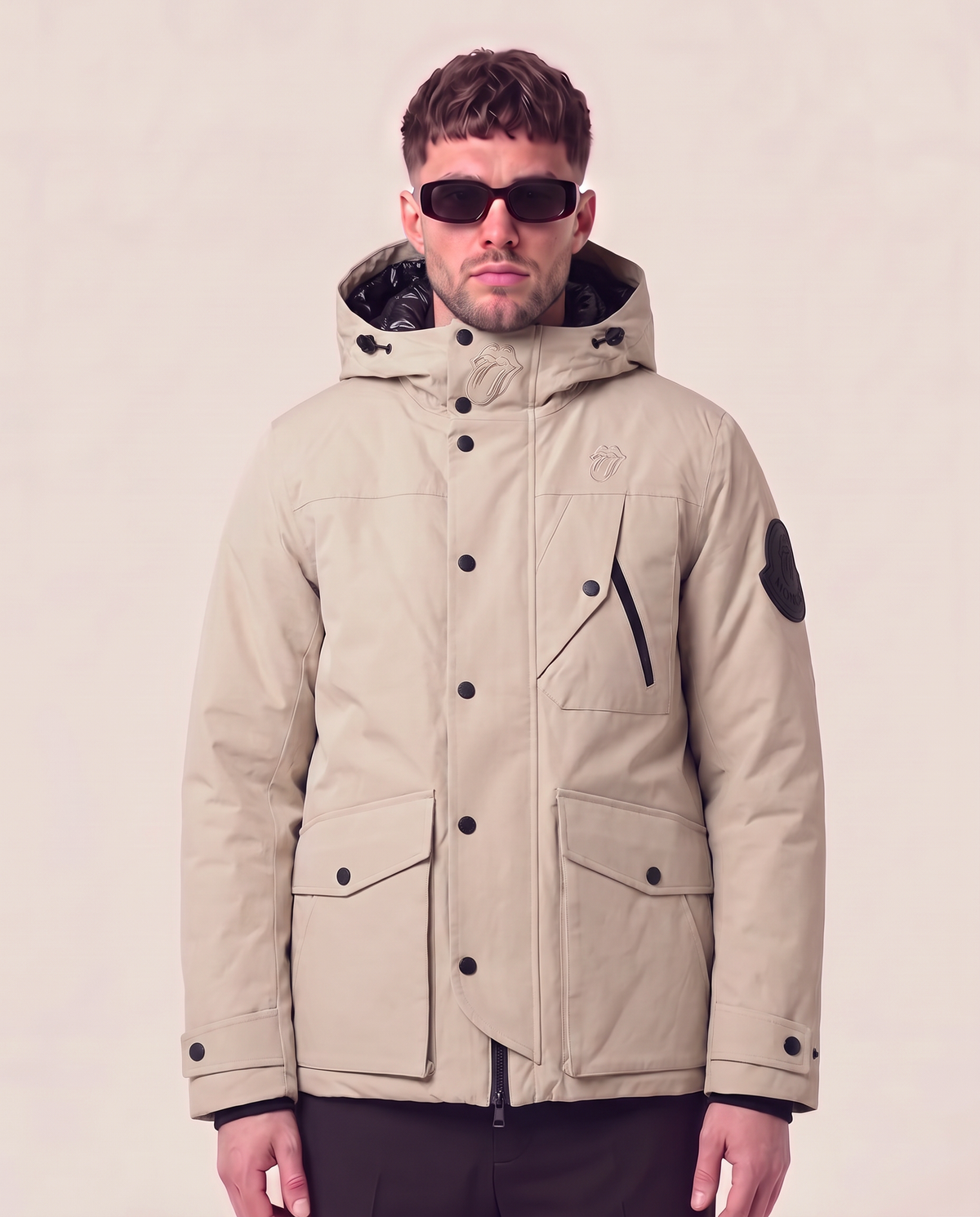 Moncler x Rolling Stones ski parka in beige