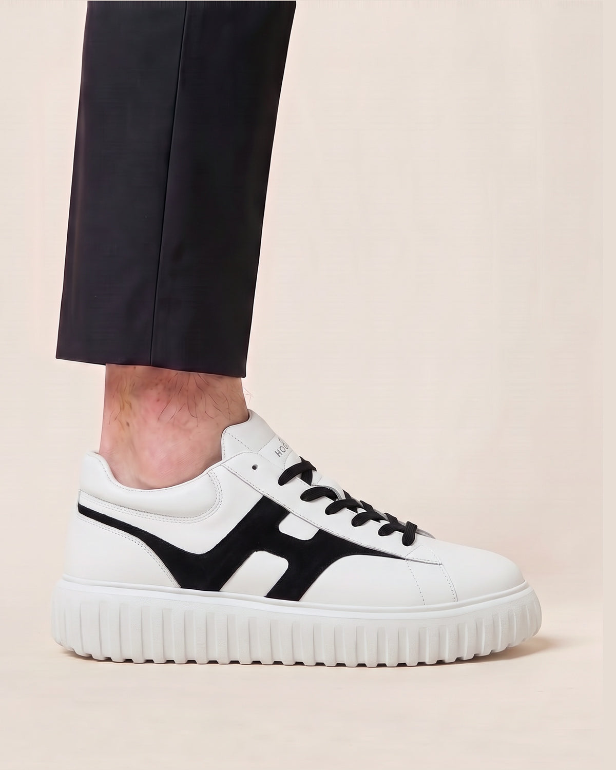 Hogan H-Stripes sneakers in white leather with a black suede H