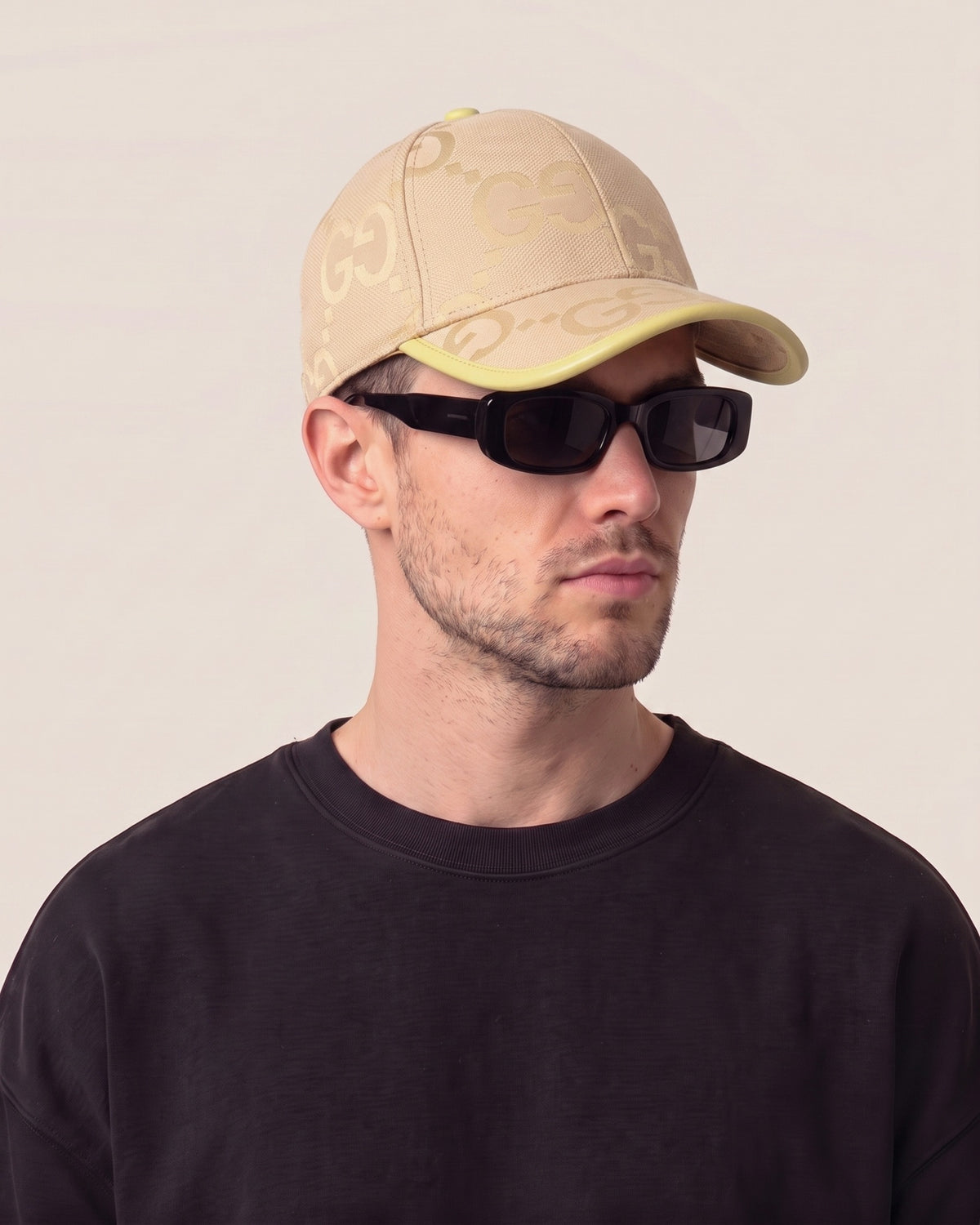 Gucci baseball cap beige jumbo GG lime trim