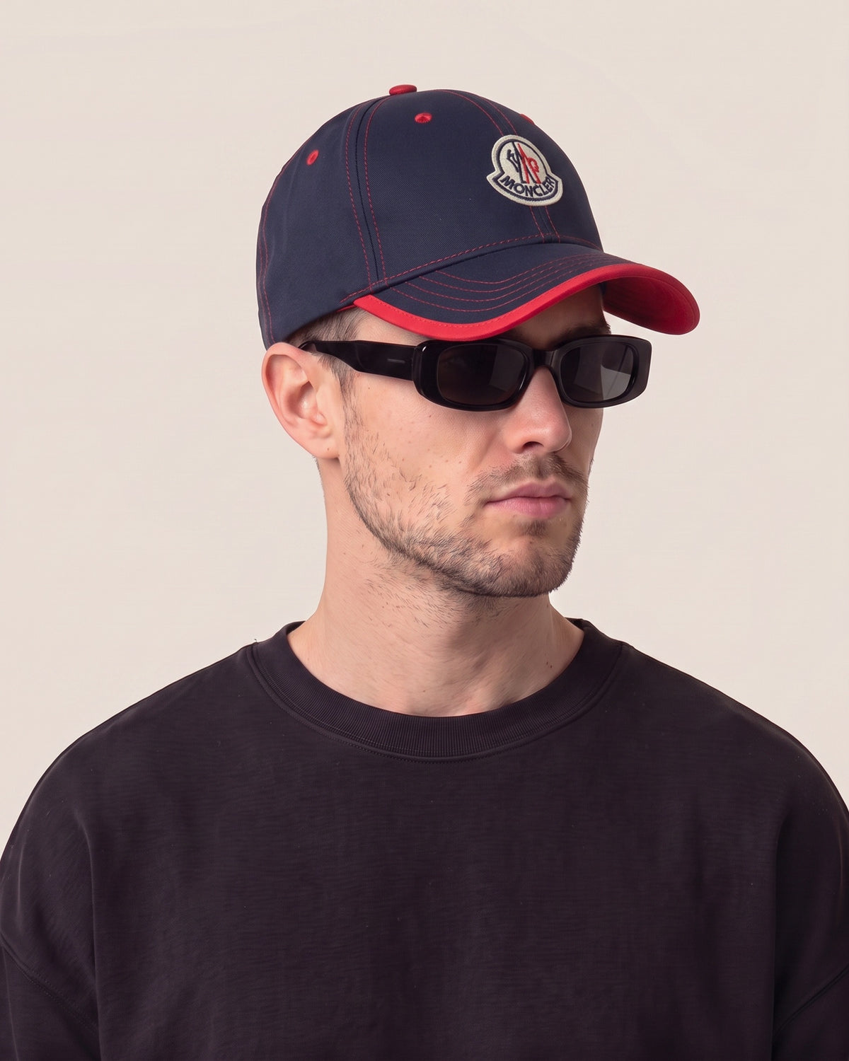 Moncler cap, navy with red trim