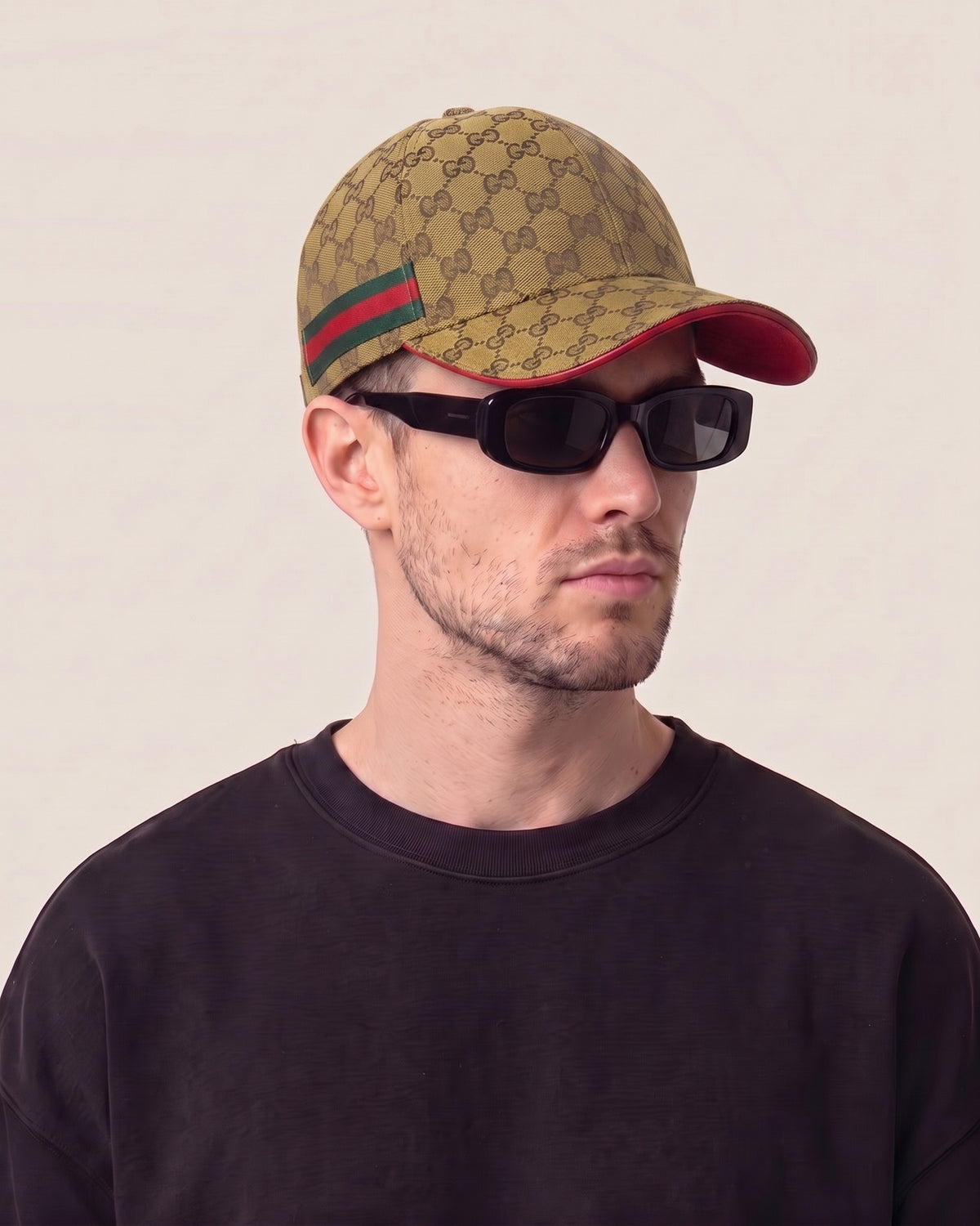 Gucci baseball cap olive with Web stripe
