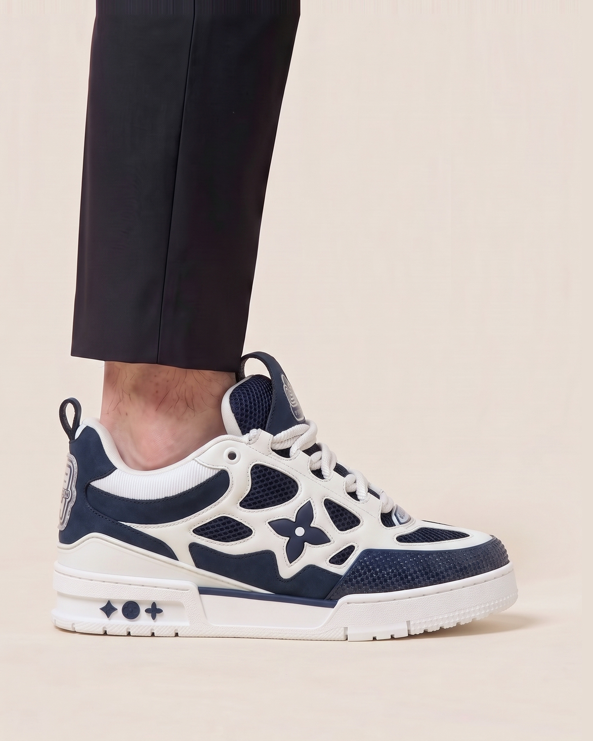 White with navy