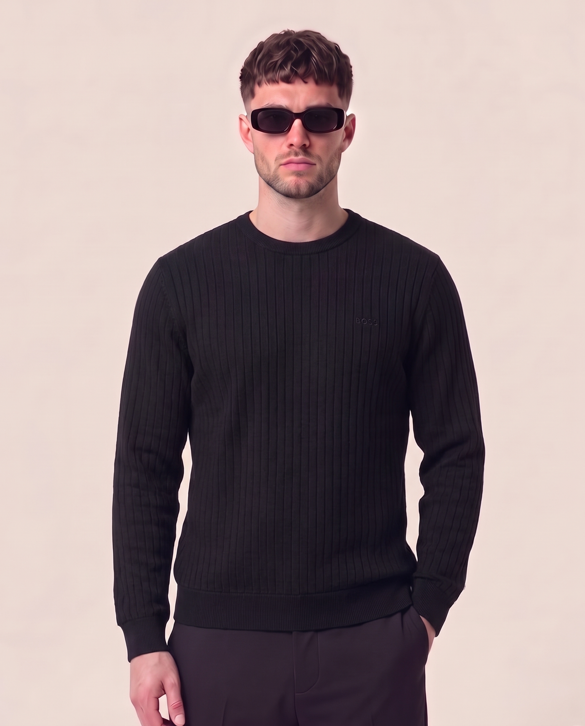 Hugo Boss ribbed sweatshirt black