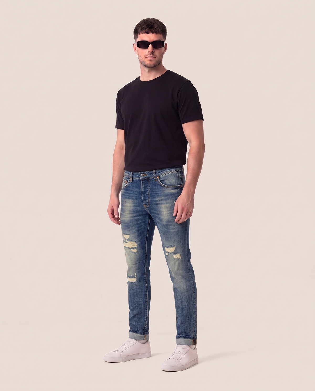 Purple Brand vintage modre raztrgane kavbojke, sprednji pogled