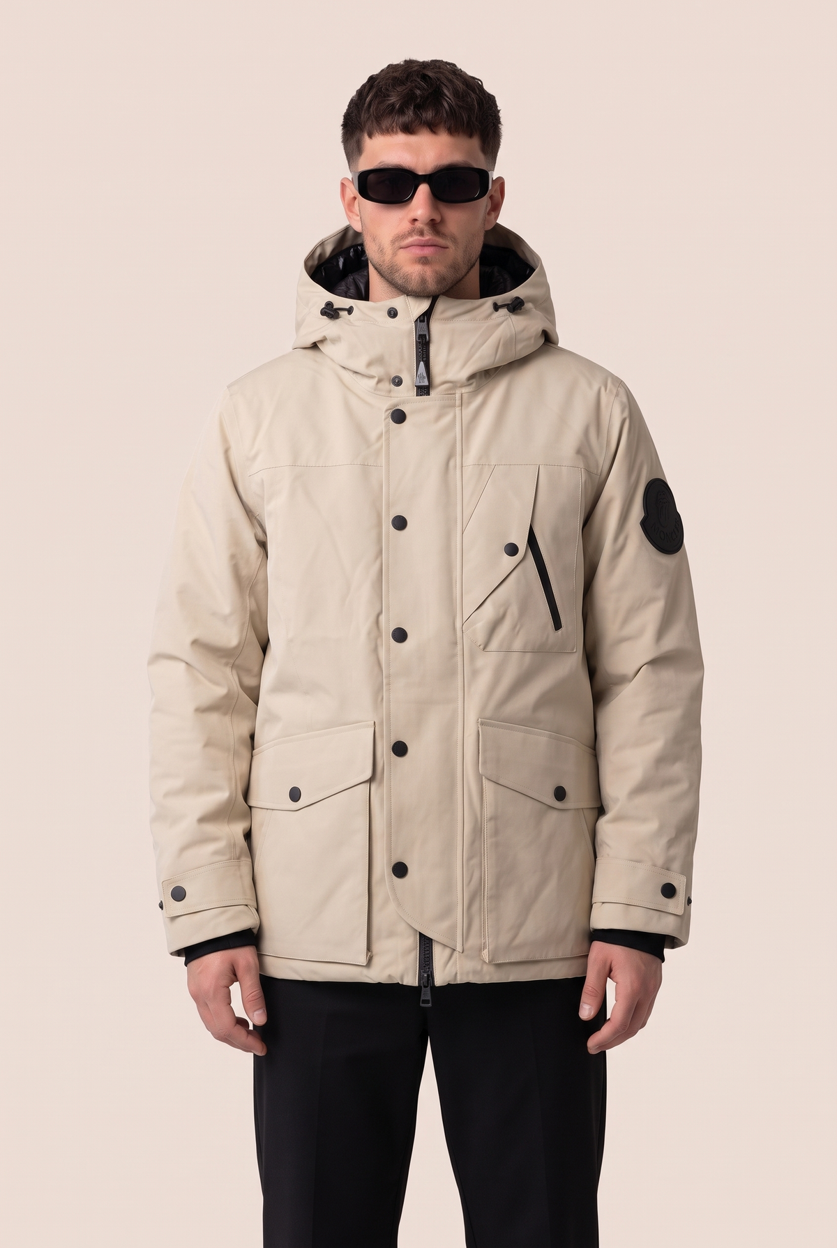 Moncler x Rolling Stones ski parka in beige
