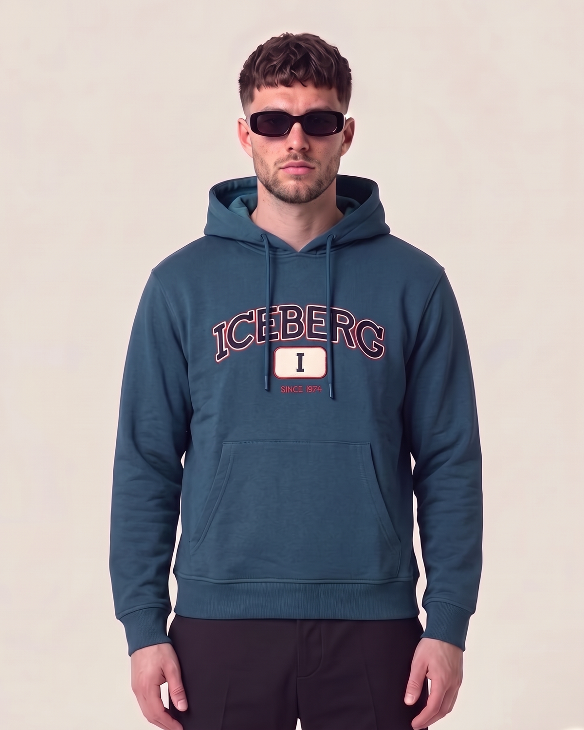 Iceberg varsity logo hoodie in petrol blue