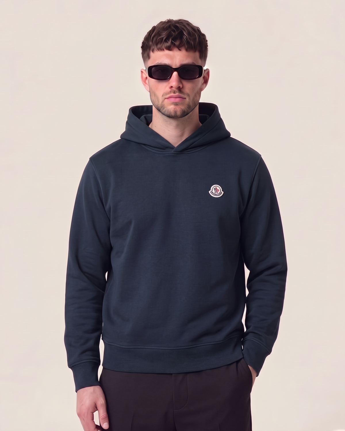 Moncler hoodie with logo patch in navy